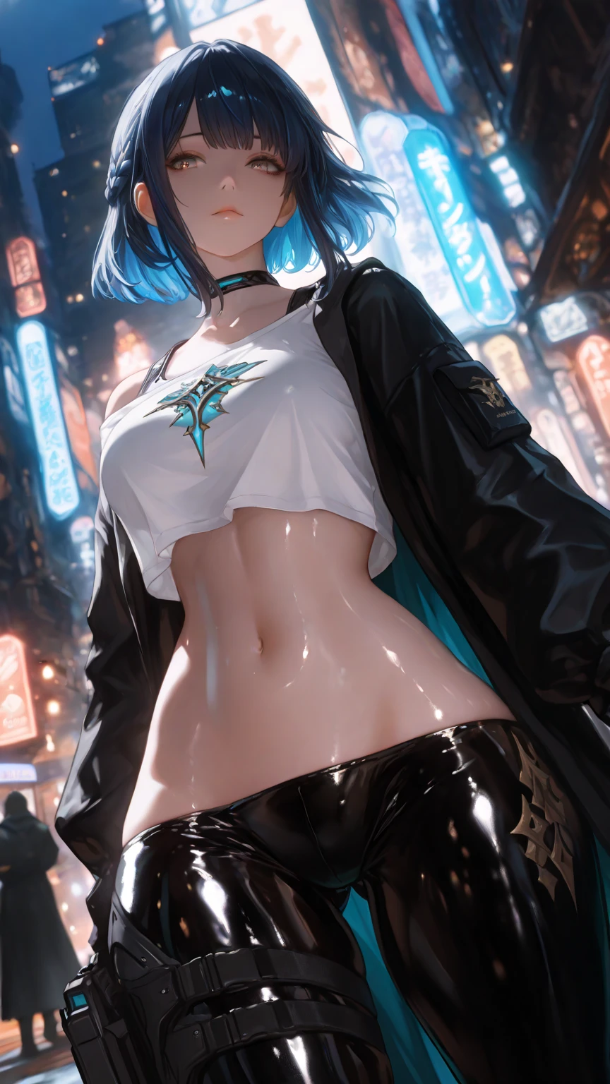 {{masterpiece}}, best quality, extremely detailed CG unity 8k wallpaper, cinematic lighting, lens flare, beautiful detail eyes, black,  side glance,  multicolor short blonde hair, colorful light, particles, heterochromia, (colorful:1.5), (colorful hair:1.5), Sexy bikini suit,