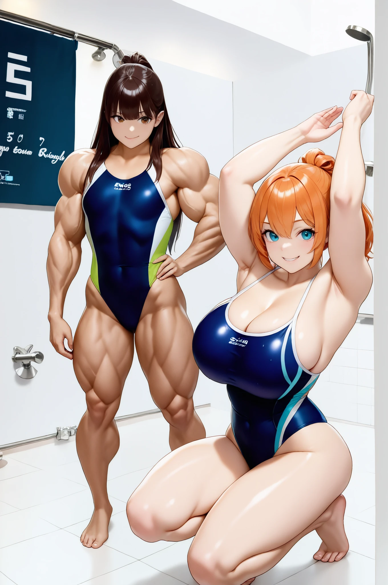 (Eine detaillierte Zeichnung von nami, female Bodybuilding , bodybuilding gym.), shirtless, barefoot