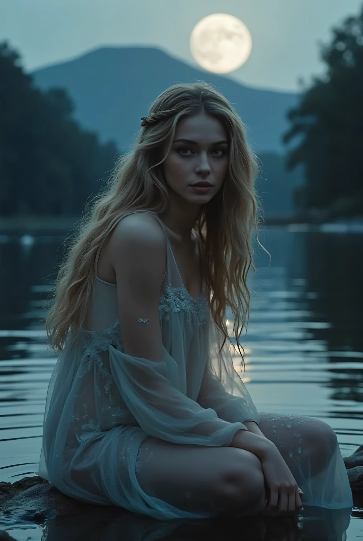 chica,Emma,comic,
CG:
"🌟: Alta resolución, poetic-realistic, slightly illuminated mystically, cool moonlight with silver reflections, soft veils of fog over the water"
"🌌: night landscape on the Rhine, the full Moon is low above the horizon, her light dances on the soft waves, the mighty rock of Loreley rises, surrounded by dark woods and a calm, on the shores of the lake that reflect, lower chamber above the line of floating"
"😈: to Loreley with a long, shiny golden hair, that pours on her back, One first, semi-transparent dress in moonlight and fog, your skin gently reflects the silver sheen, her mysterious and sad eyes, as if dominating the river and the night"
"🔥: she sits on the rock, the moon is reflected in your eyes and in the water, A quiet one, but a magnetic atmosphere between longing and danger, The image captures the moment, before the start of her song"