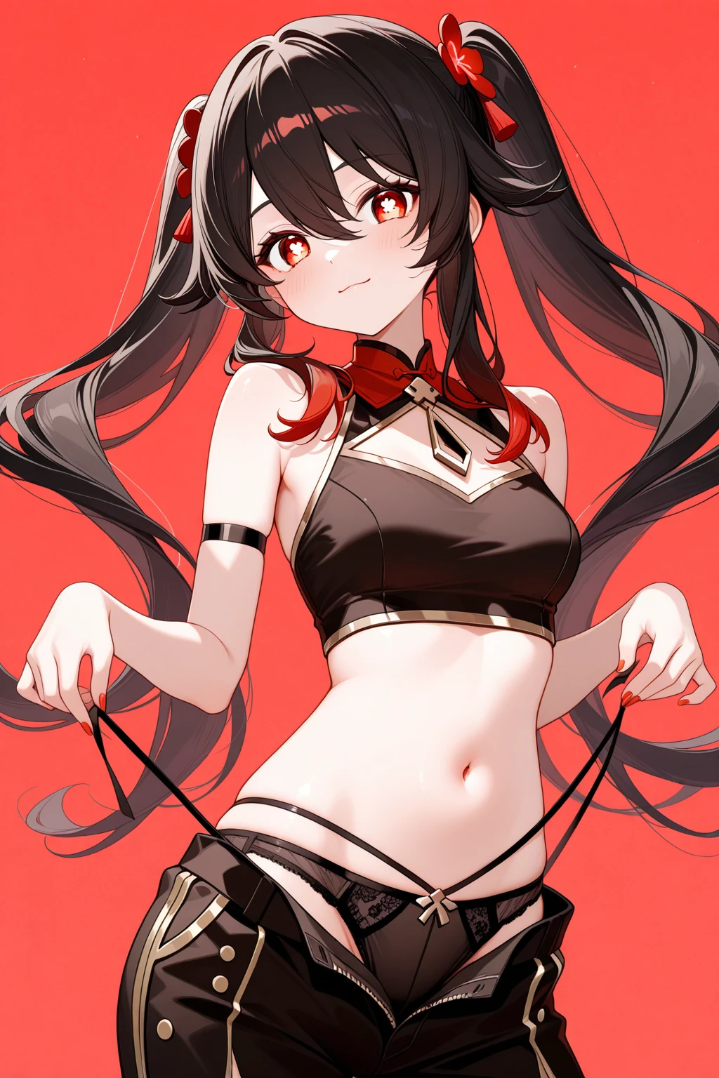 Rory Mercury, Rory Mercury, Black Hair, Blunt bangs, Hime cut, hair ornaments, Red lipstick, Long Hair, Cute face, compensate, (Small box:1.2), (Red eyes:1.5), break Gothic , Perfect body (Small :1.3), break in full growth, Red Shoes, break Black Stockings, Black Gloves break, Black thighs, Garter Straps, gloves, Gothic, Hair Ribbon, Gothicファッション, puffy Short sleeve, Puffy sleeves, Short sleeve, tights, tights, looks at the viewer, break (masterpiece:1.2), Highest quality, High resolution, unity 8k wallpaper, (Illustration:0.8), (Beautiful details in the eyes:1.6), Highly detailed face, Perfect lighting, Highly detailed CGI, (Perfect Arms, Perfect ), (white background:1.5), I have nothing in my hands, 1girl, whole body, Confused eyes