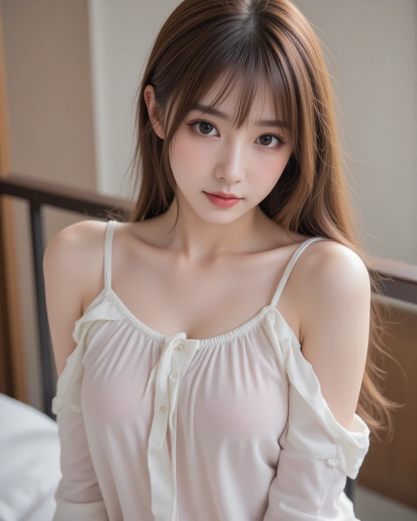 1young girl, dutch girl, satisfied  sensually look, very beautiful, very clean, beautiful face, beautiful eyes, smiling, ((Off-shoulder with very loose  blouse:1.2)), beautiful large ,  Shoulders, , short micro , upper body knees up, (best quality:1.4), 8k resolution, ultra high res, (photorealistic, high resolution:1.4), Raw photo, (realistic, photo-realistic:1.37), professional photography, cinematic light, (fine face: 1.2),
