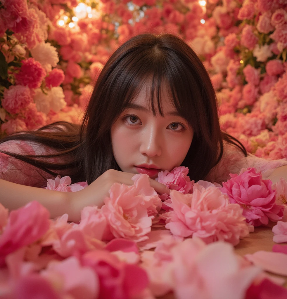 Change background with flowers and beautiful face