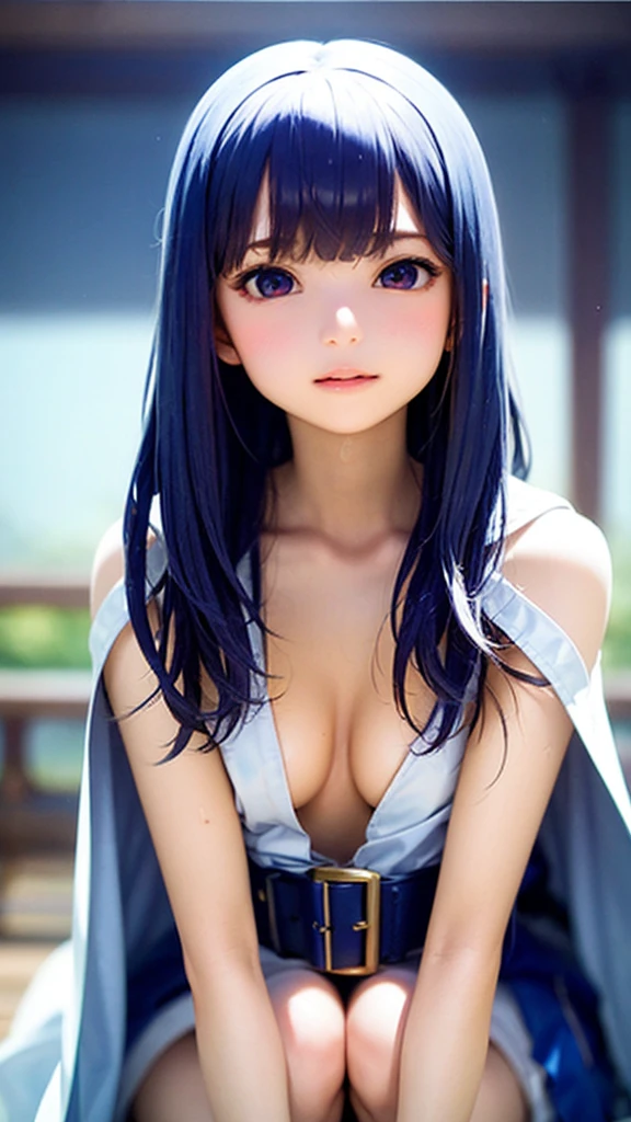  (masterpiece:1.3), (Best Quality:1.3), (Ultra-detailed:1.2), ((kawaii)), Cute, (lovely), ((sexy)), ((Extremely detailed)), 4K, (8K), Best Quality, (Beautiful), Illustration, anime style, (bold line:1.2), Gradation, looking at viewer, //, (bent down:1.1), (arms behind back), //, a cute girl, 1girl, (solo:1.2), gleaming skin, //, (flat  chested), (Perfect eyes:1.2), (Perfect iris:1.2), //, darkblue hair color, (beautiful eyes) //, (half closed eyes:1.3), ( expression:1.2), Fascinated expression, smile, (blush:1.2), //, modern city background, on rock, twin tails, muscle girl, hard abs,  abs, NECKLACE, , skirt