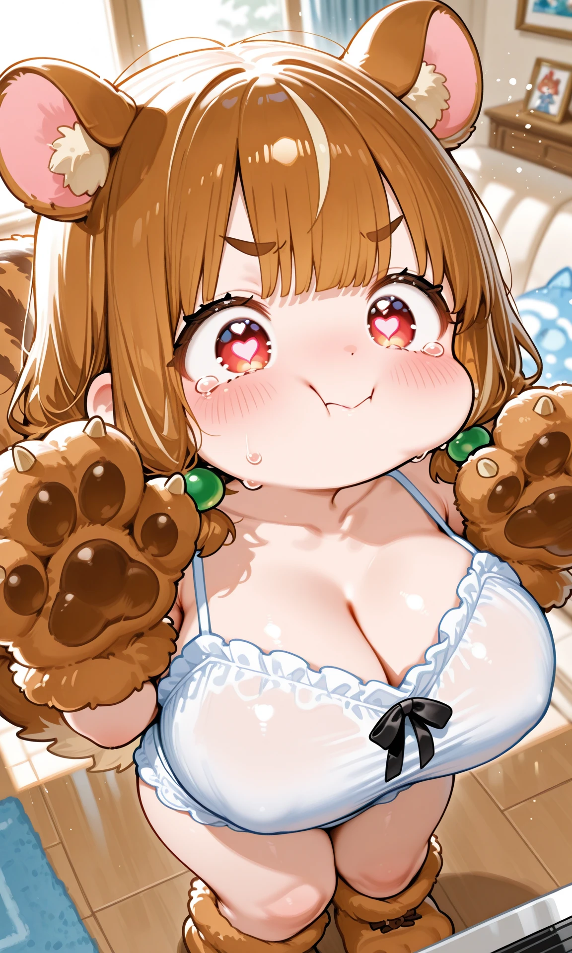 (Aoi Inuyama), (????), thick eyebrows, long hair, fangs, skin fangs, light yellow hair), (green eyes), (side ponytail), (hair ornament), (hair bobble), (top quality) ,(dog ears),(brown dog ears),(floppy ears),(Wonder Puppy Cosplay),(fur choker), (Fluffy fur fuzzy crop tube top),(fur fuzzy crop tube top:1.1),(black fuzzy crop tube top),,( paw gloves),(brown gloves),(brown cuffs),(fluffy cufflinks),(fur leg warmers),(brown leg warmers),(dog tail),(brown tail),(bushy tail)
(blush), (??????), (??????), (futanari), (????? ?????), (???????????), (????? that flew all over the body), (watery eyes), (tongue out), (dark ?????),
(facial), (drooling), (complete ??????), (crab ??????), (from a little above)