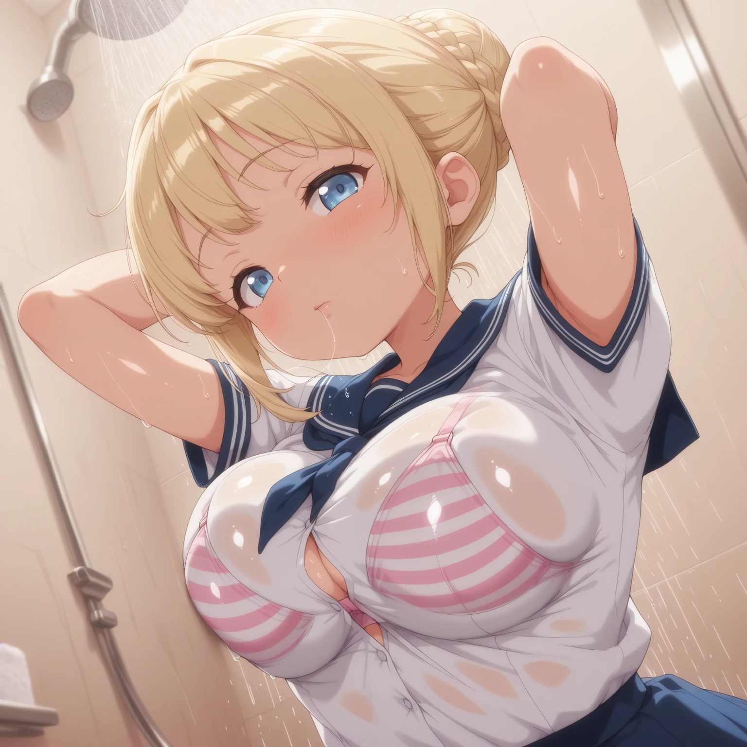 toga himiko nude  with blonde hair and blue and white sailor outfit, big nude boobs , , gapmoe yandere, shikamimi, yandere, anime moe artstyle, she has a cute expressive face, anime waifu, [[[[grinning evily]]]], cute anime face, anime visual of a cute girl