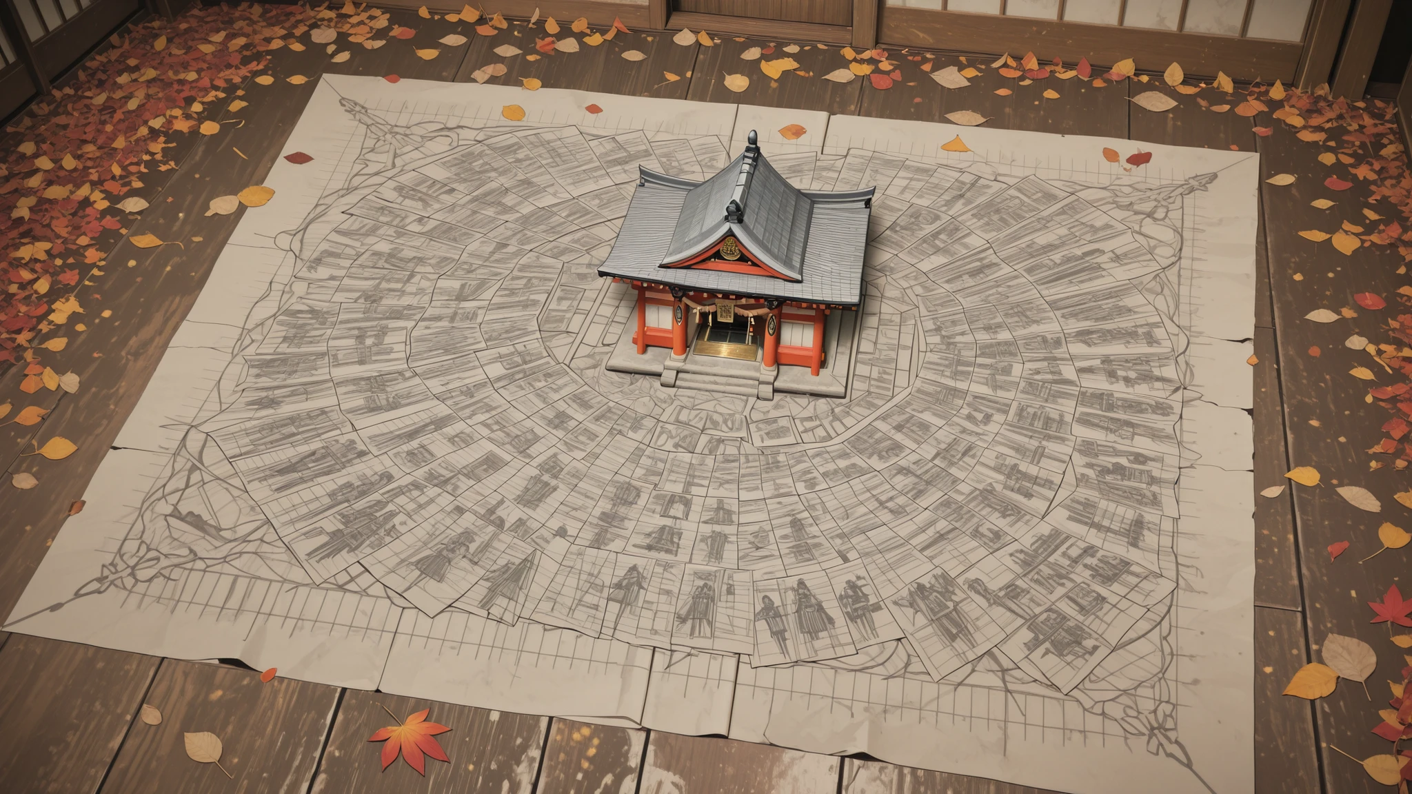 Highest quality, highest image quality, highly detailed drawings, overwhelming realism. A fusion of paper cutting and digital art. A dynamic composition based on the theme of "Autumn leaves at Kiyomizu-dera Temple."