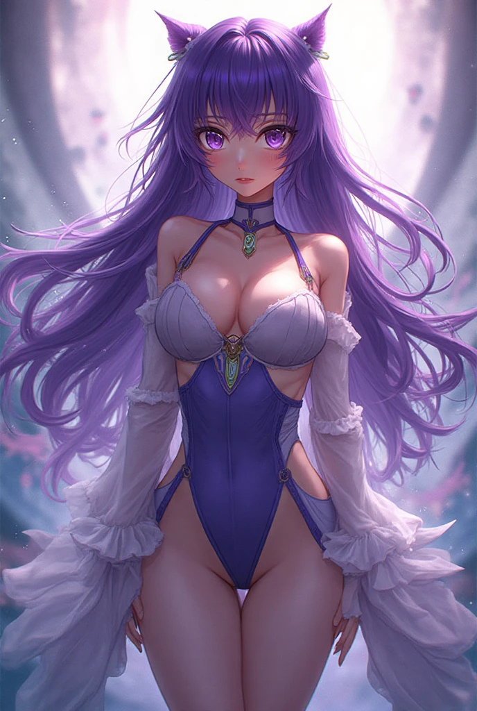 1 woman, long hair, large breasts, ((detailed eyes:1.2, violet eyes)), ((slingshot swimsuit, sideboob)), , sexy, sensual, masterpiece, top quality, best quality, official art, beautiful and aesthetic:1.2), extreme detailed, colorful, highest detailed