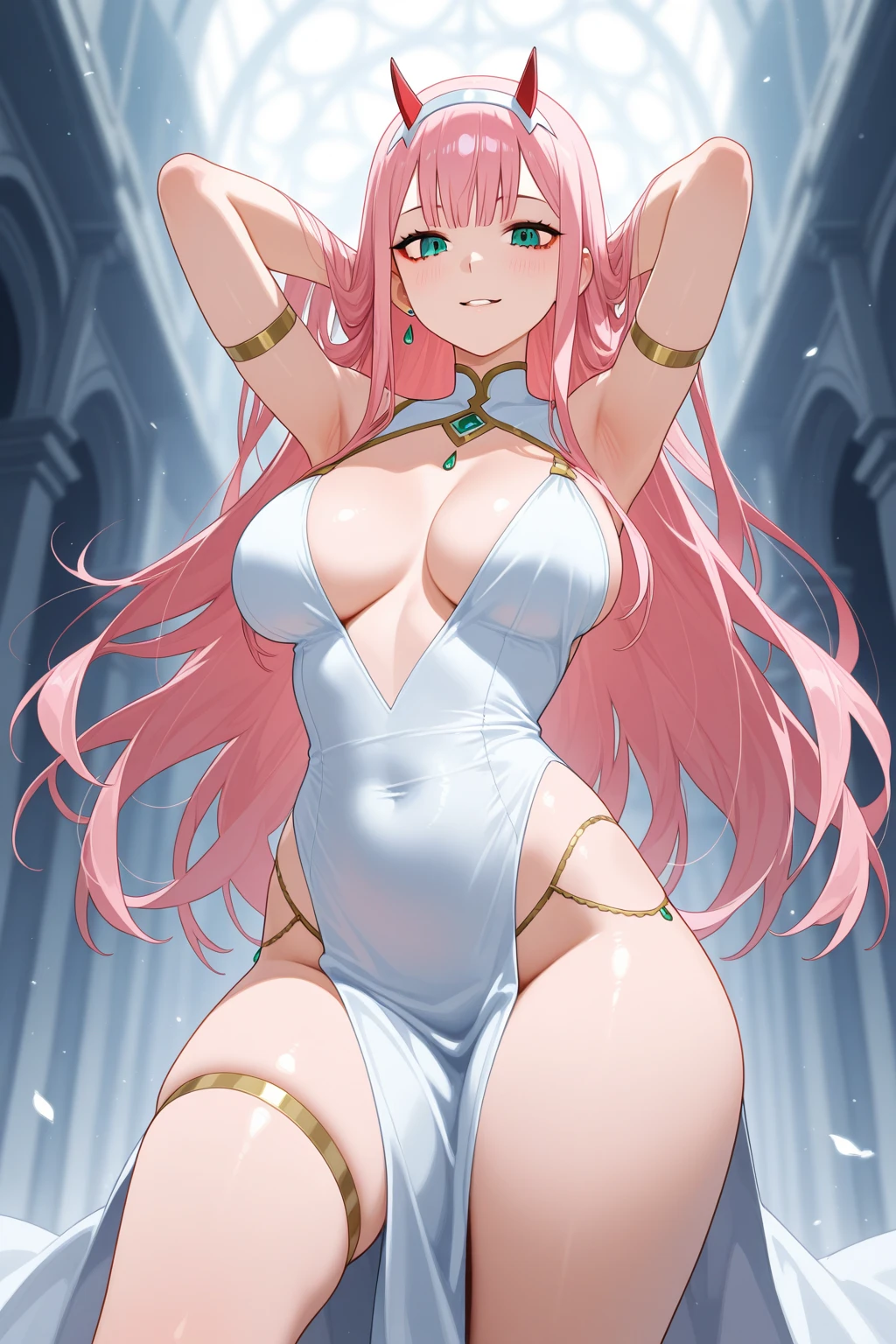 (masterpiece）、（Best image quality）、（Very detailed）、（Very detailed）、4K、（8K）、Best image quality、（beautiful）、
More about Campbell, 1 Girl, star hair ornaments, hair ornaments, Pink Hair, Long Hair, gloves, Leotard Purple Leotard, White leotard, A tight leotard、Huge breasts、Thick thighs、,A light smile､Dynamic pose､gravure､Dynamic Angle、Noise Reduction､Emphasis on the ､ Augmentation