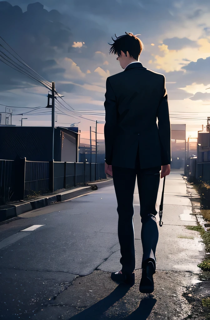 Secrets of Passers-by、Includes blur、desolate cityscape、Under cloudy skies、Rear View of a Lonely Man、Hold the Pocket Watch、Breathing White Standing Up、Vivacious expression、Detailed portrait、realistic depiction、4K、high definition、Realistic、HDR、Light and dark contrast