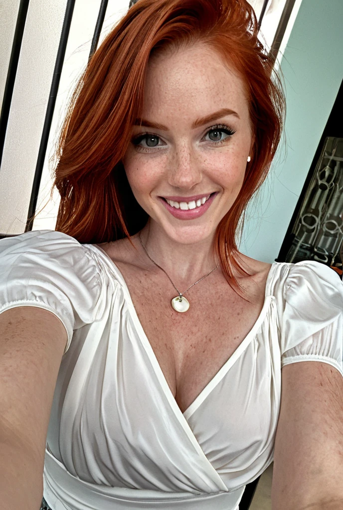 Evan Rachel Wood with lipstick completely  and smiling