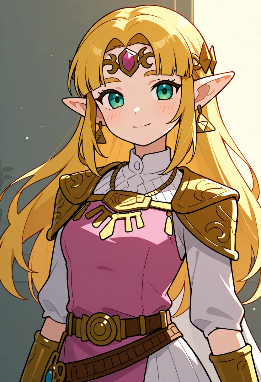 princesszelda, princess zelda, blonde hair, (green eyes:1.5), pointy ears, long hair, parted bangs,
BREAK bead necklace, beads, belt, bracer, cape, circlet, collarbone, dress, earrings, jewelry, necklace, triforce, triforce earrings, v-shaped eyebrows,  (pink dress:1.5),
BREAK looking at viewer, full body,
BREAK outdoors,
BREAK (masterpiece:1.2), best quality, high resolution, unity 8k wallpaper, (illustration:0.8), (beautiful detailed eyes:1.6), extremely detailed face, perfect lighting, extremely detailed CG, (perfect hands, perfect ),