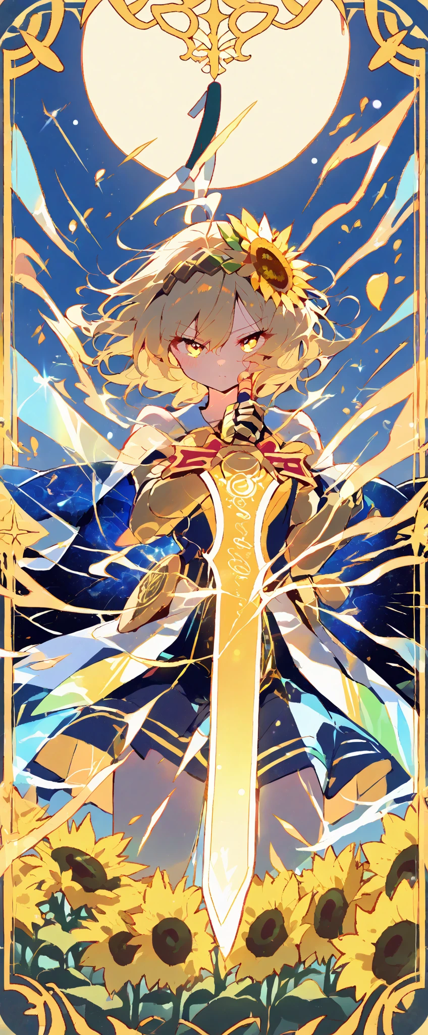 A girl fighting with golden flames (Short Bob Hair:1.4),(Blue eyes)輝く炎
