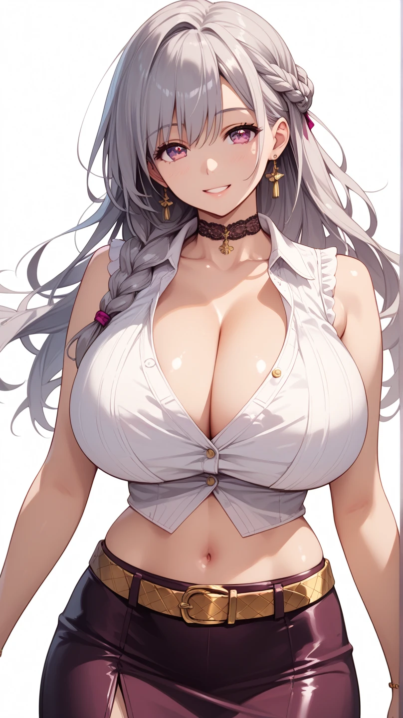 ((Best quality, Super high resolution, Masterpiece:1.3)), 1girl, Cowboy shot, head, (Long hair, White hair, Animal ears), ???????, (White tube top, Sleeveless, Shoulderless, Strapless, Navel:1.2), Beautiful eyes, Evil smile, (Highly detailed skin), (Detailed face), Detailed eyes, Nice hands, Perfect hands, (holding her newborn baby),