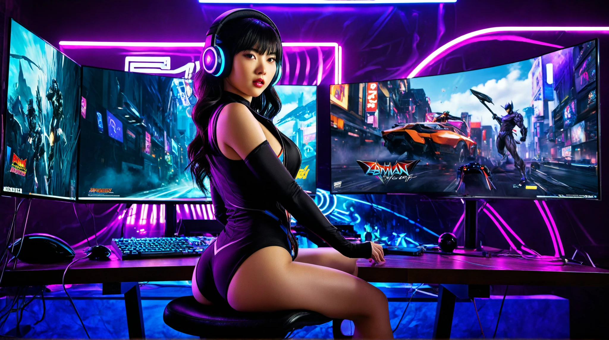 Ultra HD、super high quality、8K、Genuine、Perfect CG animation、The location is a dimly lit DJ booth..、A beautiful Russian woman in a swimsuit is DJing with headphones。Synthesizers and equipment lined up、She is attractive、Has a flower tattoo.