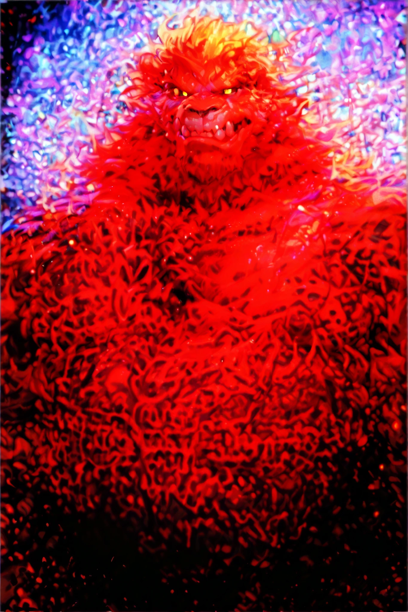 cartoon close-up of a man with a horned face, muscular werewolf, Request for a high resolution version, Hairy Breasts, colorful muscular eldritch, SFW version, Male Jin、a half-human, half-demon being., Hairy Body, furry fantasy art, fat torn devil creature, gigachad muscular, muscular! fantasy, Fluffy Breasts, manly monster tough guy , Full body commission