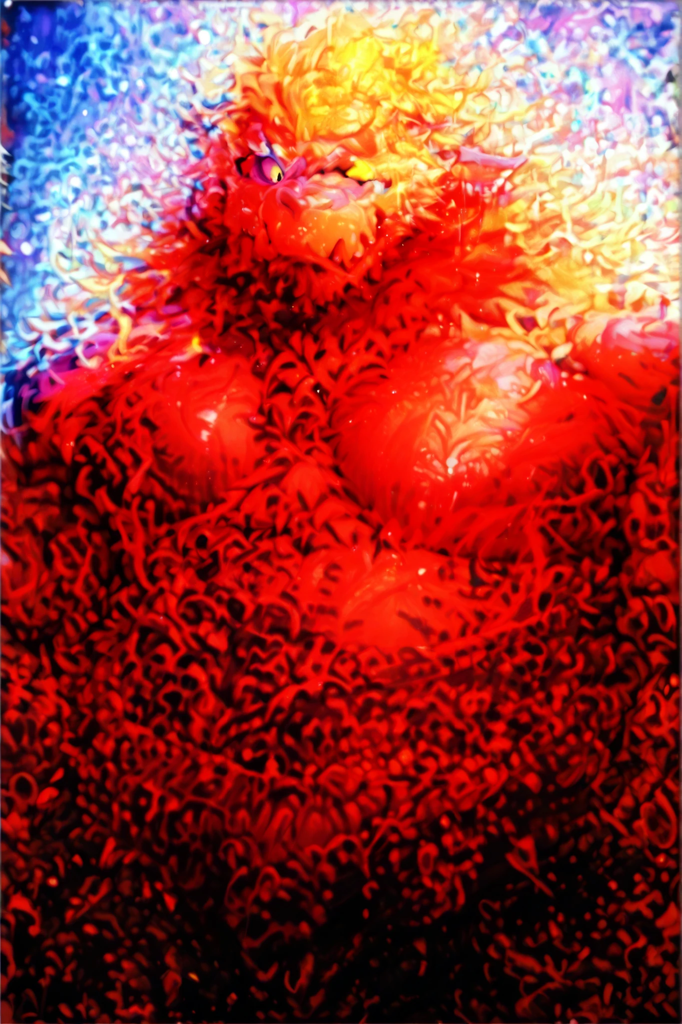 cartoon close-up of a man with a horned face, muscular werewolf, Request for a high resolution version, Hairy Breasts, colorful muscular eldritch, SFW version, Male Jin、a half-human, half-demon being., Hairy Body, furry fantasy art, fat torn devil creature, gigachad muscular, muscular! fantasy, Fluffy Breasts, manly monster tough guy , Full body commission