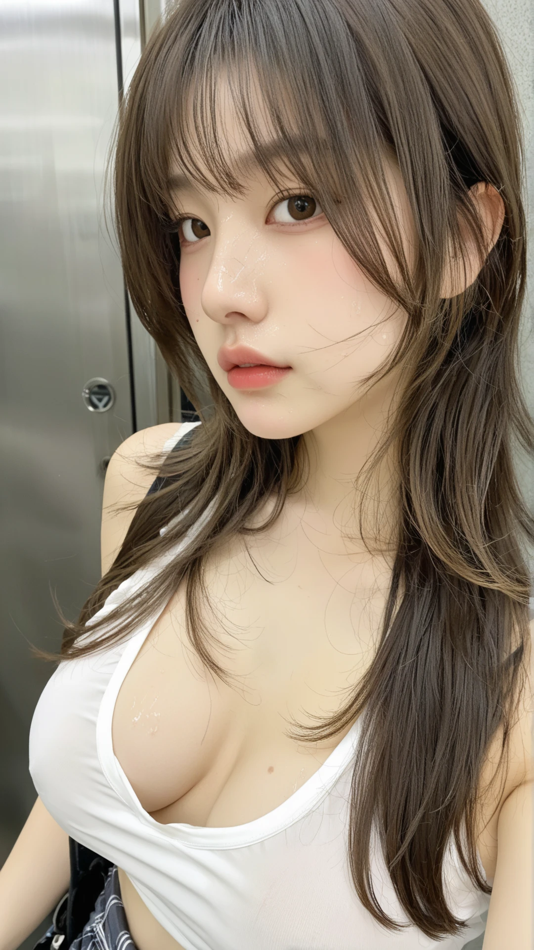 Large amounts on chest and tongue, and all over the body、brown hair、Photographed from the front、Looking up,Looking upの茶色い髪、21 years old,、21 years old女性、one woman、Young face、Long eyelashes、(Brown eyes:1.3)、Bedroom、Angle from above、、、、、Sweat、Thinness、Open your mouth wide、Sticking out tongue、、Open your mouth wide,Open your mouth wide、