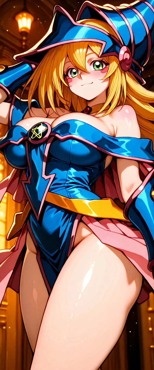 Black Magician Girl、????????????、Thick thighs、Blonde、magic circle、8K, 4K, Highest quality, High resolution: 1.2)、??????? are exposed、Cute anime face、Pink blush on cheeks、Noise Reduction、A tight leotard、Turn around、Full body portrait、T-back that digs into your ???、Glowing green eyes、Laughter、Yu-Gi-Oh Supergirl Costume、Expose more skin、Villainess、Underboob、Controlling Fire、dark heroine、??????、Underboobを出す、mini skirt、All ???????????,Expressing superhuman strength、3 people