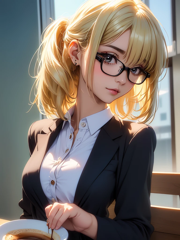 Masterpiece, 最high quality, high quality, High resolution, high quality texture, high quality shadows, High resolution, Beautiful details, Detailed CG, Detailed Texture, Realistic representation of face, Realistic, colorful, delicate, Cinematic Light, Side light, Lens flare, Ray Tracing, sharp concentrated, (1 Girl,concentrated:1.3), ( Intricate details, compensate, PureErosFaceV1:0.5), (細部まで美しいdelicateな顔, 緻密で美しいdelicateな瞳, Perfect  Proportions, Dense skin, Optimal ratio of four fingers to one thumb, Arms under chest, Modest chest, Wide Hips, Smooth upper abdomen, 30 years old, blue eyes, glasses,cabin attendant uniform,white blouse,tight fitting black skirt,black stockings, excellent secretary ,working as a secretary, wooden desk, wooden chair, house wife, the gaze of true love, lips of temptation, A look full of compassion ,a smile full of love, i love you, Acting lovey-dovey, air fortress hair, blonde hair, I love you so much I'm crazy,i love you