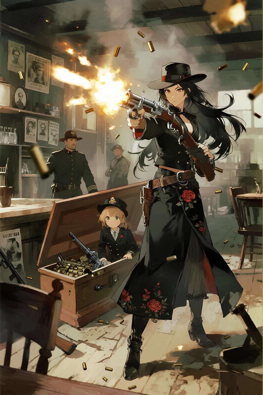 top-quality、Masterpiece、detaileds、a blond、big tits american、A 、gunman in the west、America's Wild West（From around the Civil War to the beginning of the 20th century）was active in、Refers to sheriffs, cowboys, and wanderers who are skilled with firearms.。Gunfighter in general in America (gunfighter) or Gunslinger (gunslinger) It is called、Gunman has a strong meaning of a villain with a gun.。Most of them were criminals and gamblers who were addicted to , robbery, theft, etc.。In the original language, it is not a word that refers only to men.、Broadly speaking, it also includes women.。 From the late 19th century to the early 20th century、Dime novels published in the United States depicted many gunmen as heroes and were supported by readers.、In the 20th century, movies and TV dramas featuring gunmen as main characters appeared.（Western drama）is produced in large quantities、Because it was distributed all over the world and left behind many hit works.、piece々The name became known to the world。Gunmen became legends as the frontier disappeared.、In modern times, it has become one of the things that evokes nostalgia among Americans.。