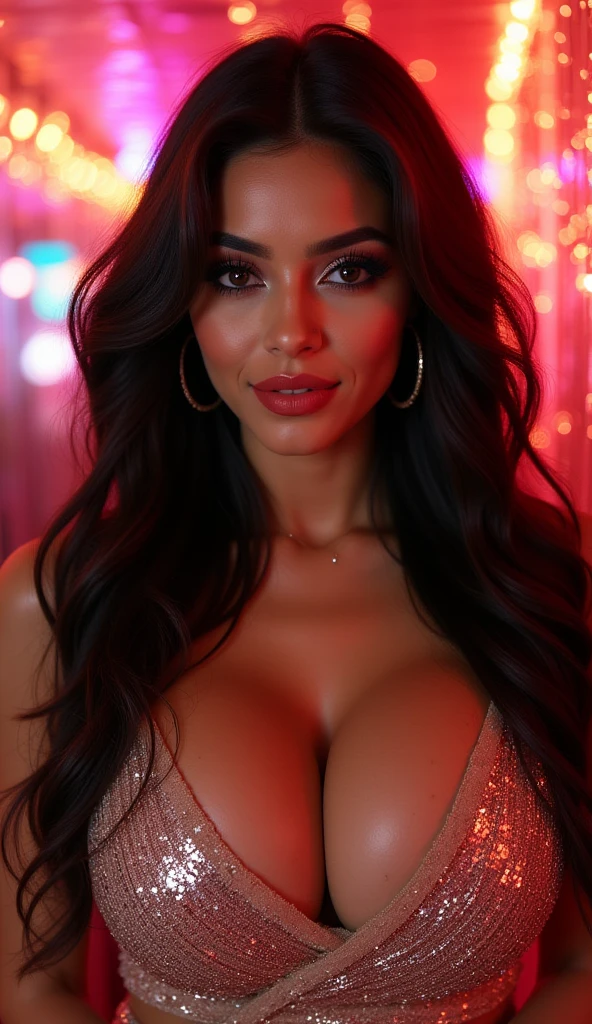 (muste piece, highest quality)((8k)),full body,black hair,black skin ,super detailed,((full body)),arab girl,very hot girl ,blue eyes,red lips ,photorealistic,dark bronze shiny skin,sweaty skin ,wet skin,beautiful female mode,Black woman in black bilini, blue eyes, in dubai ,, (shiny skin), she is wet and intimate, she has a  expression, direct eye contact, hyperrealistic, unreal engine 5,Suggested pose, 8K