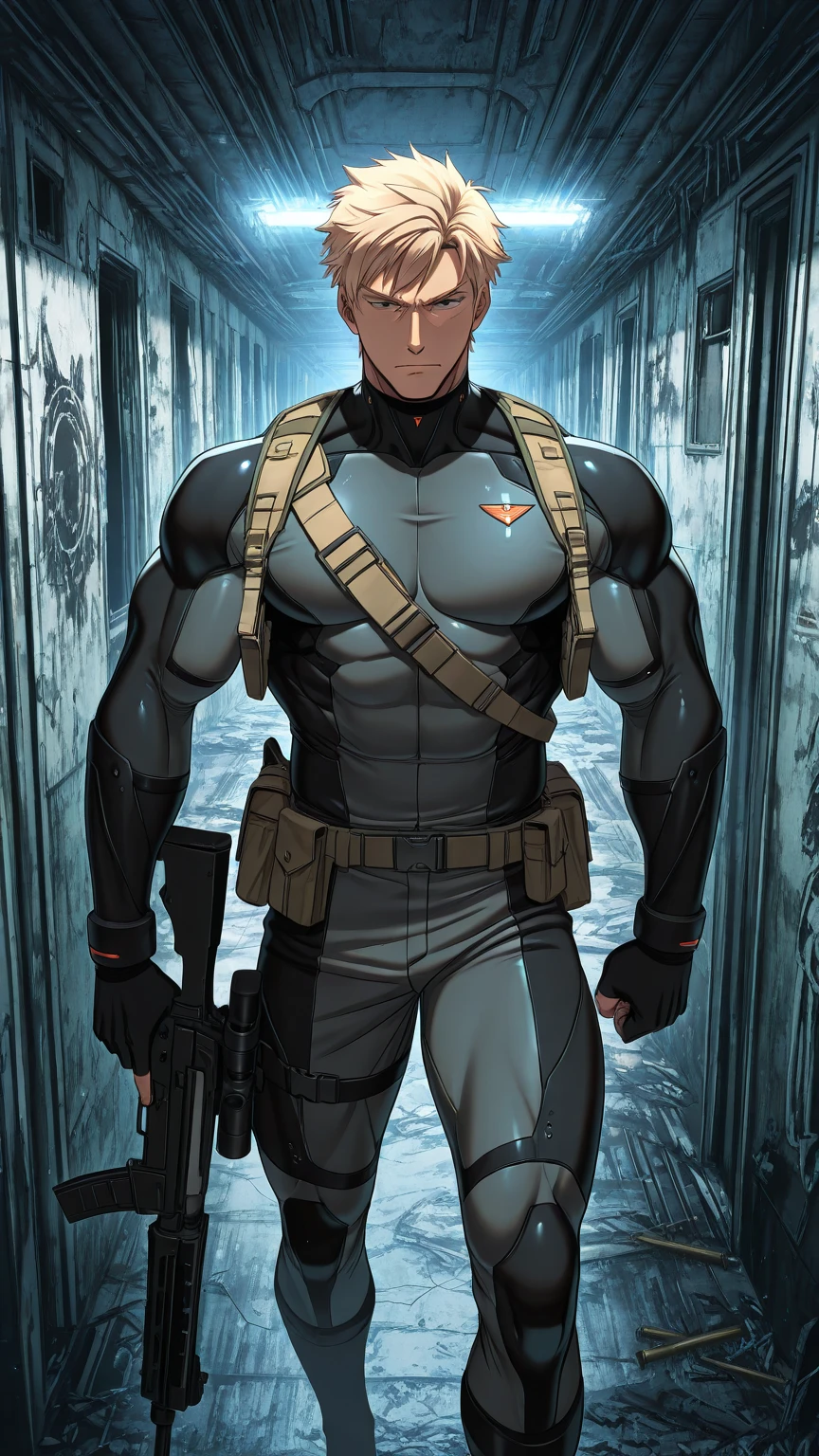 A brown-skinned, skinhead, tall, muscular man of about 40 years old with a high-pressure atmosphere in a pilot suit, depicted against a white background.