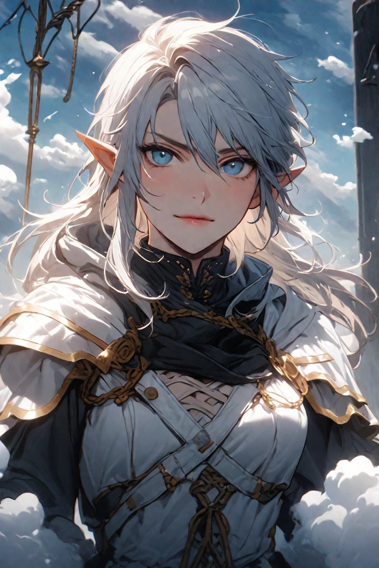 Flowing ink painting style, dragon girl, super clear face close-up, magnificent epic scene, delicate face, clear eyebrows and eyes, phoenix eyes, flying hair, fair skin,  white yarn, wearing white clothes, POV view, flowing sleeves, fluorescent black, dynamic flame background, blank leave, huge Chinese blade attack viewer