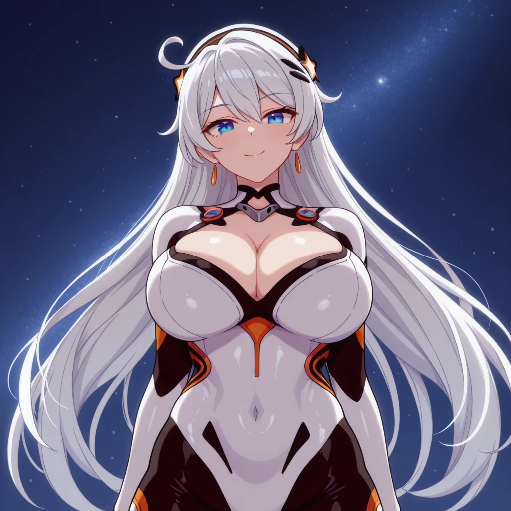 Masterpiece, High quality, High quality of art, anime lineart, 1girl,white hair, black eyes, white eyebrow, red eyeshadow, Tall, black cyber clothers, light gray cyber pants, big , big , very blush, white hearts in eyes, in future base, looking at viewer, smile, white skin, white hearts in eyes