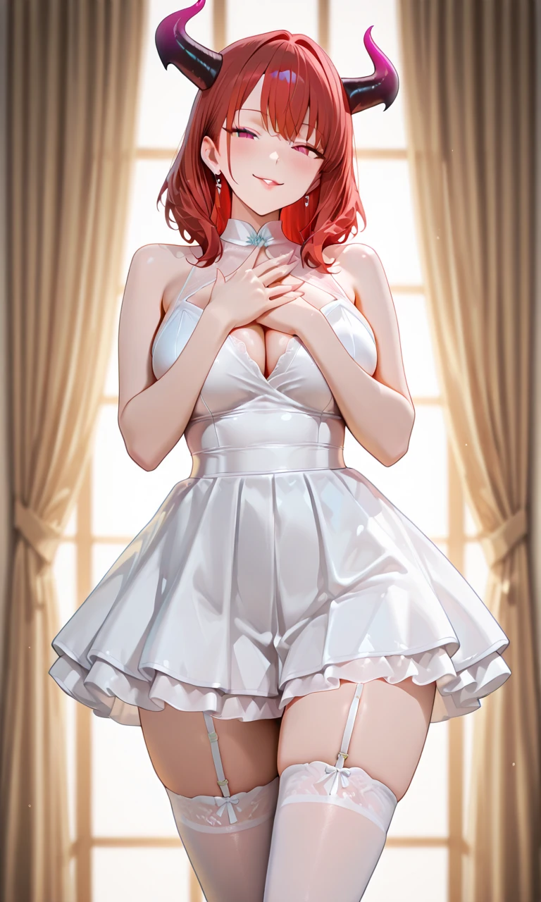 masutepiece、Best Quality、hight resolution、tre anatomically correct、((stage))、microphone、((live))、dance、white dres、Black ribbon at chest、a miniskirt、(Vibrant colors：1.2)、(​masterpiece：2.0)、onepiece、Uta、blanche、left red hair、right gray hair、Not wearing pants、divine spirit、Flushed cheeks、a smile、Beautiful girl in every detail、Body shining with sweat、Wet、Seductive thighs、sexy  pose、Hair above one eye、(frombelow:1.5)、Pussy、Female genitals、vaginal、Intravaginal、Expansion、You can see inside the skirt、((Female genital exposure))、Lit up、(pointy tits:1.6)