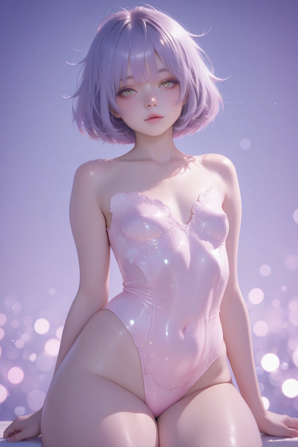 A realistic rendering of a Victor Vasnetsov style illustration of a very close, ultra close shot on the ???????  of  three   pert, nubile, thin,  freckled, teen   girls, with 50s style purple  hair, ???????, ???? ???????, small ???????, little ???????, tiny ???????  pink ??????? , puffy ????????????????? ??????? , wearing clear, pink plastic  body harnesses, clear, pink plastic choker necklace, clear pink plastic bondage straps , clear, pink, plastic lingerie, sitting in a clear, pink plastic bondage swing, open blouse, ??????????,       uniform, in a room with several clear, pink plastic bondage straps, partially clothed,  clear, pink plastic, abstract, geometrical background, ultra close shot on ??????? 