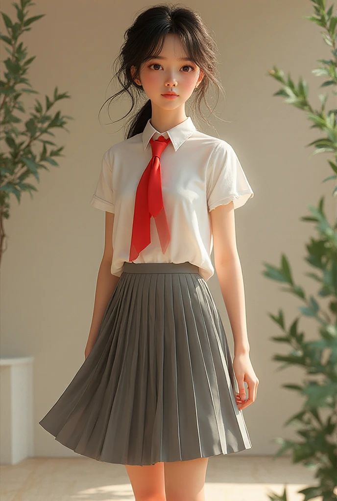 Korean beauty wearing short skirt and red shirt, red lips,mature woman,assembly, Liuyifei, (best quality, masterpiece:1.2), very detailed, (realistic:1.37), beautiful, young, glamorous model (detailed eyes, detailed lips, extremely detailed eyes), sing in front of a microphone, cute and casual outfit, showing a bright smile, slim body, long legs, Creates a breathtaking depiction of a girl singing and dancing, random pose, perfect hands, 