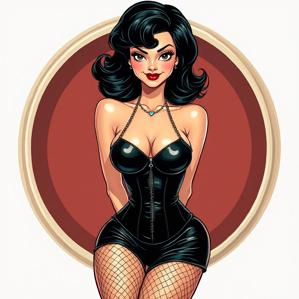 (masterpiece,  best quality:1.4),  top quality,  8k resolution,  sdrhstyl3,  1girl,  wide-eyed,  solo,  pie eyes,  black hair,  long hair,  spot color,  finely detailed facem detailed eyes,  clean,  lipstick,  eyelashes,  cleavage,  smile,  standing,  hand on own hip,  looking at viewer,  dress,  fidhnet stockings,  heels,  best shadow,  simple background,  white background, insertNameHere,<lora:EMS-223265-EMS:0.800000>