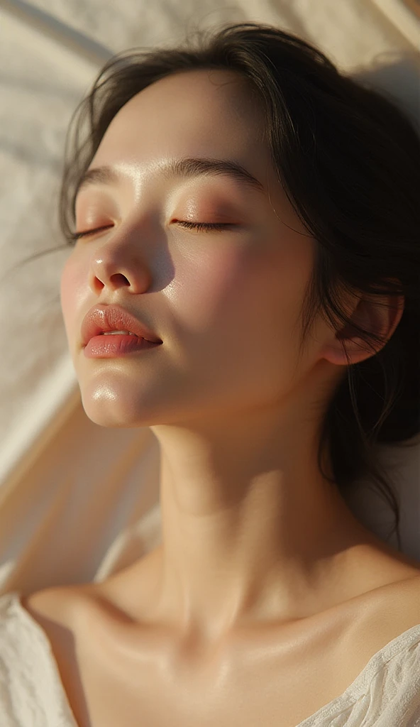 一人のwomanの画像,、Face close-up、Smooth Skin、masterpiece、Highest quality、8K Photo、((close your eyes and open your mouth slightly))、close your eyes、Suffering face、(Wrinkles around the eyes:1.2),woman, 20-year-old、中年woman、Get closer to the audience、Wet lips、kiss pov,tilt your face slightly to the left、薄Dark Room、Dark Room、((Oily skin、Sweat, skin shining with Sweat,))