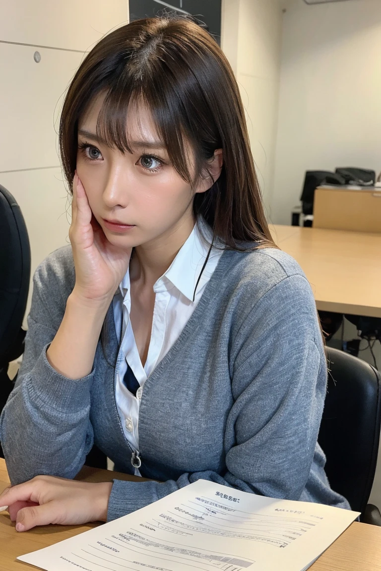 8K quality、High resolution、Beautiful fair skin texture、High resolutionの瞳、Japanese high school girls、Summer uniform、Open-neck short-sleeved white shirt、、、Brown Princess Hair、、Small 、Sweat accumulates in the 、classroom