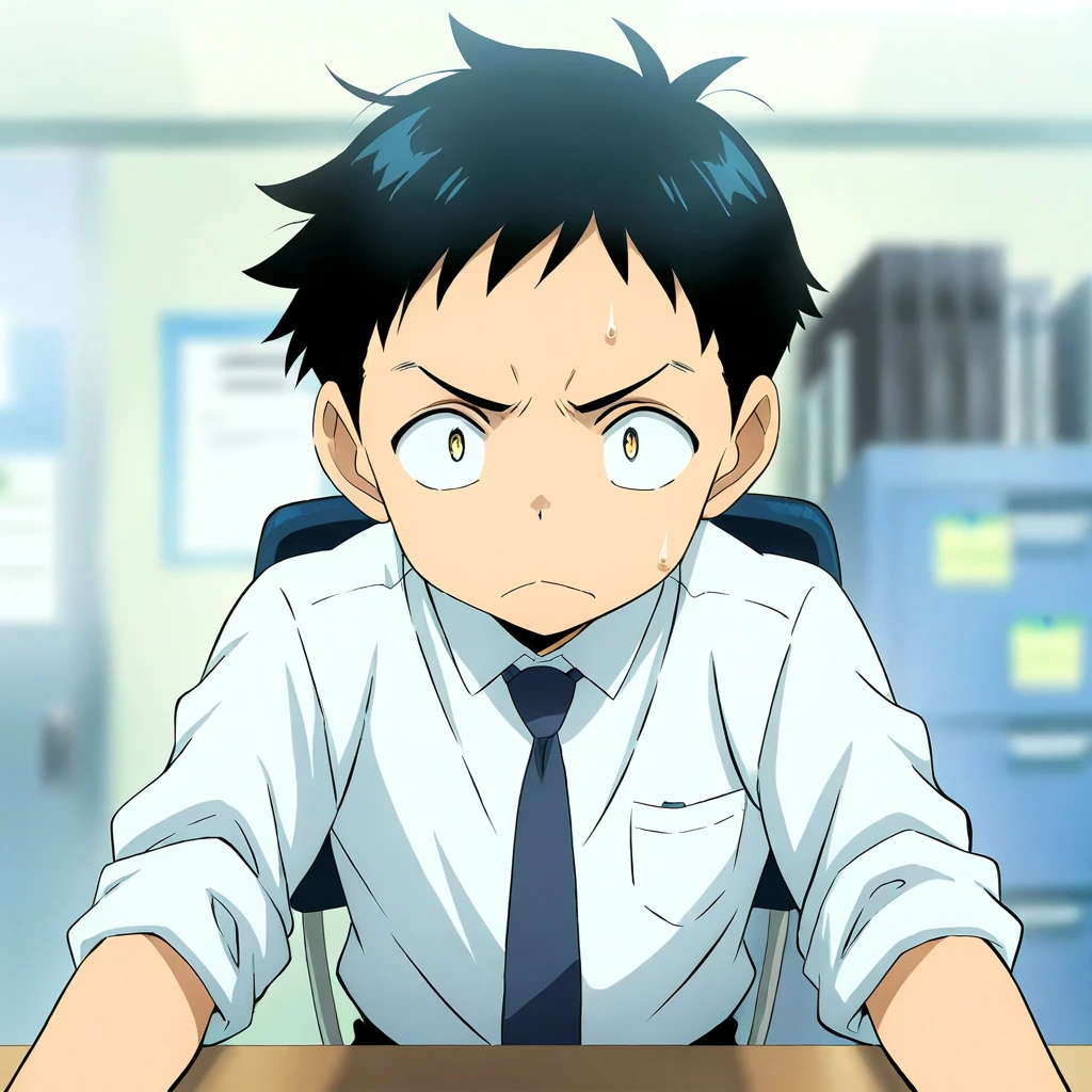 (masterpiece, best quality:1.2), solo, male focus, 1boy, midoriya izuku, short green hair, green eyes, white t-shirt, black shorts, domed helmet with visor covering eyes, mind control device, blank expression, relaxed body posture, sitting in chair, anime style, my hero academia style