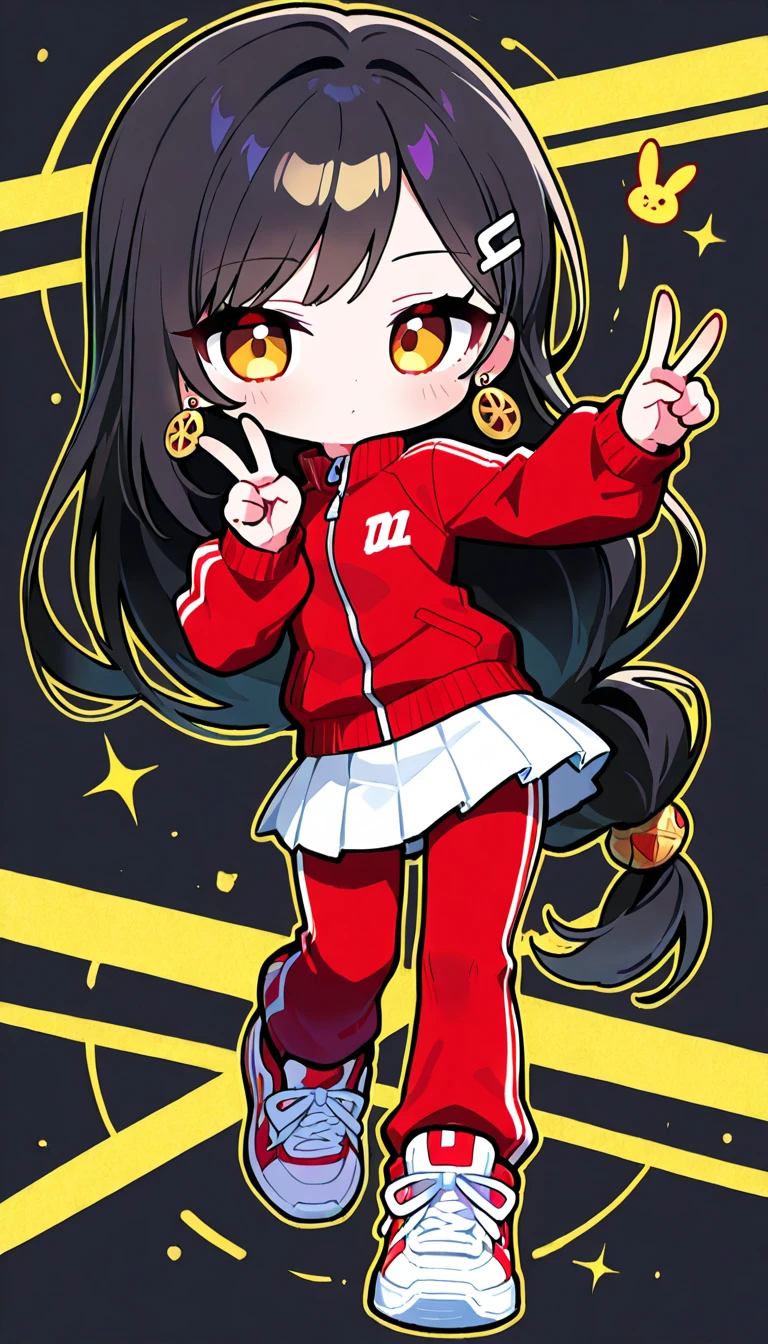 26 year old adult, Cabello  ondulado, mirada penetrante con ojos profundos de color rojo, estatura promedio, Silky hair with a ponytail hairstyle collected with a red bow with two white lines, tiene pechos, copa de pechos a, small , delgada, primer plano, Session, standing in the middle of his room [[[[Excitada]]]] Muy emocionada, sonriendo hasta mas no poder, movimientos corporales de felicidad, excitada, euphoric 