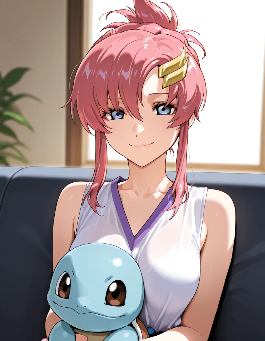 anime screencap, flat shadows BREAK shiho sannomiya, (cowboy shot:1.5), solo, night sky, beach, arm behind head, contrapposto, spread armpits, looking at viewer, best quality, closed mouth, shy, presenting armpit, hand on own armpit, blushing, smile, sleeveless,