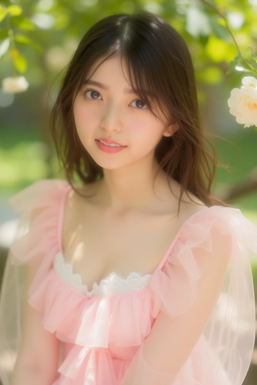 （show off breasts）,(Realistic, photo-Realistic:1.37),(8k, RAW Photos, highest quality, masterpiece:1.2), cute, boost mood,Dayu Seren,  Very delicate and beautiful girl,Very detailed, , Genuine, incredibly Absurd, Abstraction, whole body, snatch, very elaborate body, Sexy smile, young,20-year-old, Heart-shaped pupils,Physically Based Rendering, Ultra-high resolution, Kodak Vision Color, Shot with Aricam LT camera, Bokeh, Sharp focus,View your audience,photoRealistic,Realistic, alone, photoRealistic, highest quality,Very detailed顔,Very detailed目と顔, Beautiful details,Absurd, incredibly Absurd,An unforgettable smile,Floating Hair, Flowing Hair, Pink Hair, ピンク iris, Two-tone hair, Beautiful fine hair, Exquisite and beautiful face,, Clear Eyes, Soft lips, iris, Neck strap, Lace clothes, Beautiful and vivid background, Beautiful sea,Beautiful sky, bloom, Very accurate and detailed, Absurd, Very CGI-like,Huge ,Huge breasts，Exposing the breasts,Exposing the breasts,Ultra Wide Angle,whole body