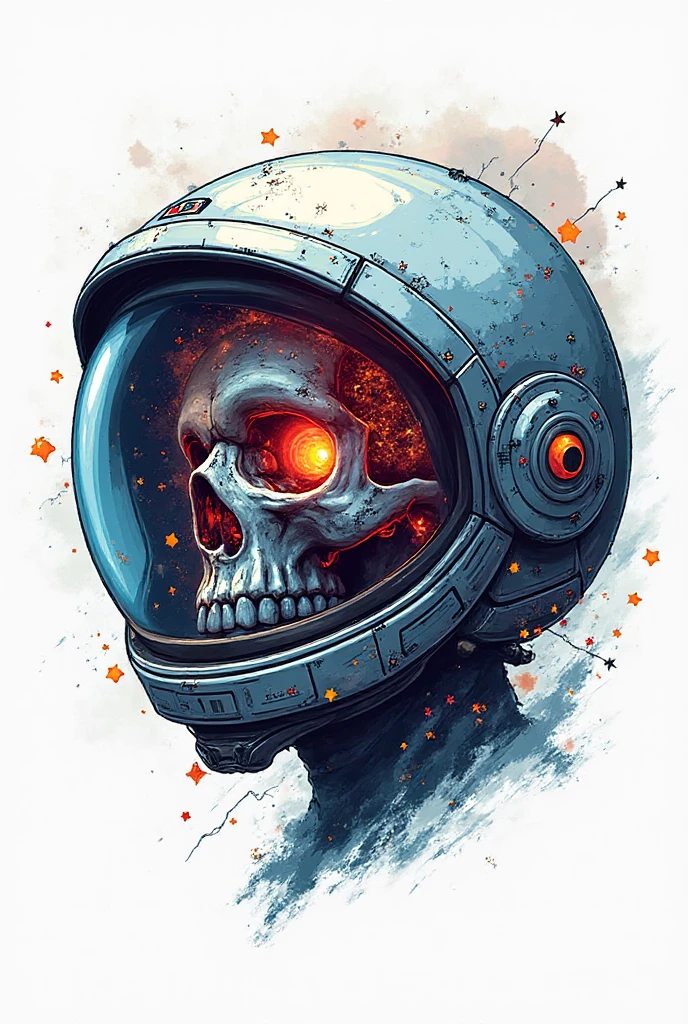 Skull inside helmet diving suit, mar, desenho, arte digital, perfil lateral, alto contraste, centimatic lighting, alta qualidade