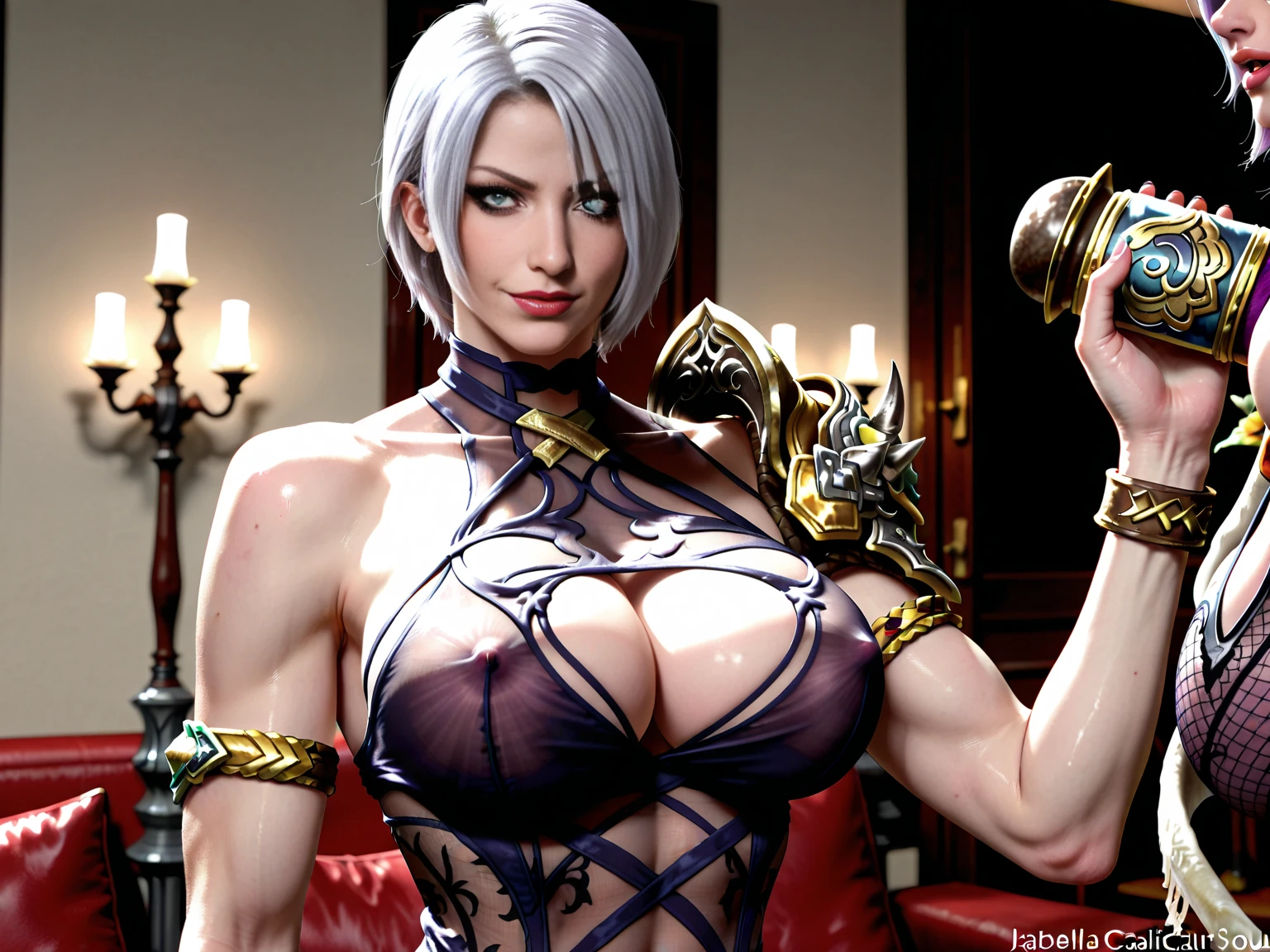 (Full Color:1.2)　Bathroom　大きく突き出たHuge breastsが露わになった　Big ass　(8k, Highest quality, Tabletop:1.4), (Intricate details:1.3), (Realistic), (Very detailed), A girl exposes her breasts, alone,, Silver Hair　Purple Eyeshadow　Purple lips　Young beautiful and kind woman, Sticking her ass out to show her small asshole and hairy pussy　Erotic manga style body,Breasts exposed　Oversized nipples　特に胸のskinがよりリアル、Beautiful woman、(Huge breasts), Thick thighs, Wide Hips, Narrow waist　Realistic lighting, Natural soft light, Dynamic Lighting isabella_Valentine_Aiwaifu,white_hair,Blue_eyes,short_hair,makeup,lipstick,cleavage,gloves,large_breasts,thighhighs,jewelry,armor,hair_over_one_eye,weapon,sword,navel,revealing_clothes,earrings,gauntlets,(Full Color:1.2)　Bathroom　、Abdominal muscles　naked、Realistic、skin, Especially on the chest, よりRealisticになった..　pubic hair　Armpit hair　Nasty lips　Fishnet tights　choker　Big Pink Pussy　Full Colorの全naked　Attacked by a molester and fainted　Big nipples,　Big nipplesプレイ　isabella 