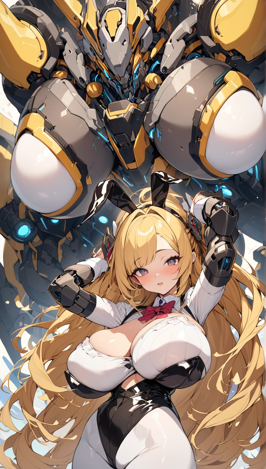 art by nanatsuta, realistic, 1girl, mecha_musume, with extremely large robotic hands, large mecha arm, large breasts, thick thighs <lora:lma:1> <lora:nanatsuta-1740it-novae:1.3>