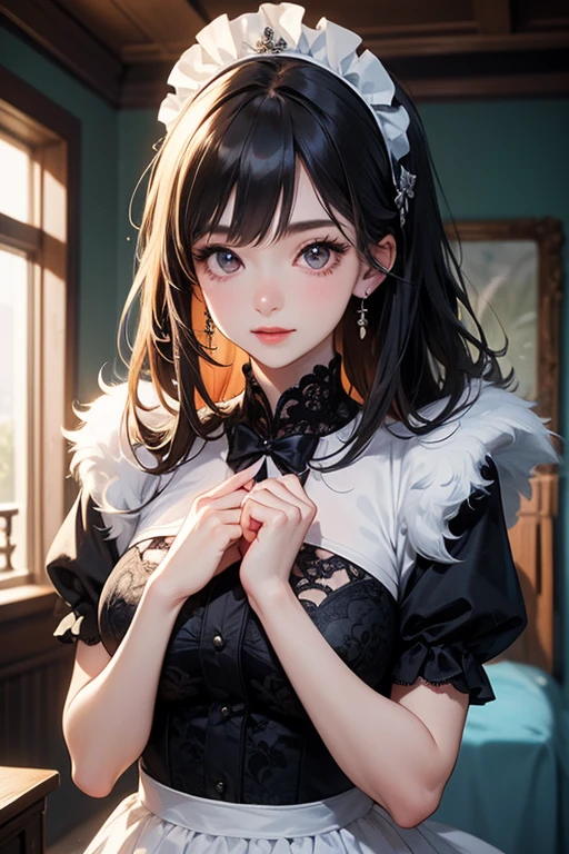 Highest quality, masterpiece, Ultra-high resolution, (Realistic: 1.4), (see off: 1.4), (see off: 1.4), Don't look at the camera, RAW Photos, One Girl, Black Hair, (Straight Bob: 1.4), (Patsun: 1.4), bangs, smile, Shiny skin, Dramatic lighting, Neat, T-Shirts, Whitesummer sweater, (big: 0.9), garden