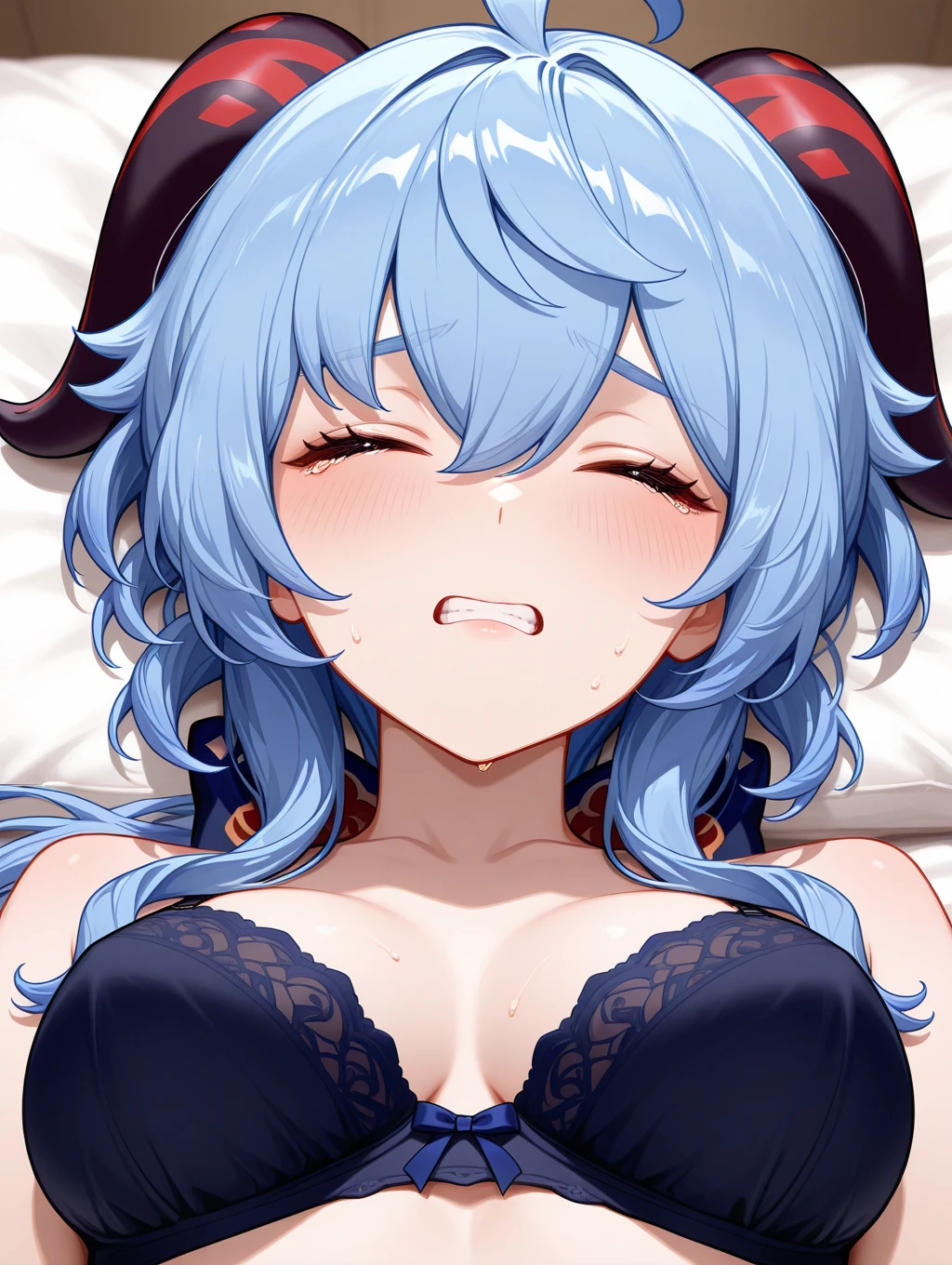 Sakimi-chan, (Ganyu /genshim impact)/, a girl with 18 years old, (santa dress), ( in nose, ), (crazy expression),