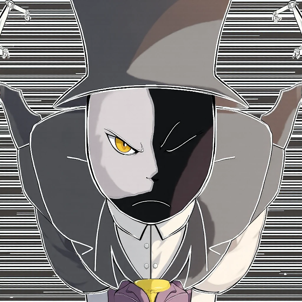 score_9, score_8_up, score_7_up, source_anime, BREAK, solo, 1boy, looking at viewer, <lora:Ziggy-pdxl_Fp:1>, ziggy, yellow eyes, shaded face, faceless, wizard hat, black tuxedo, gloves, no mouth,