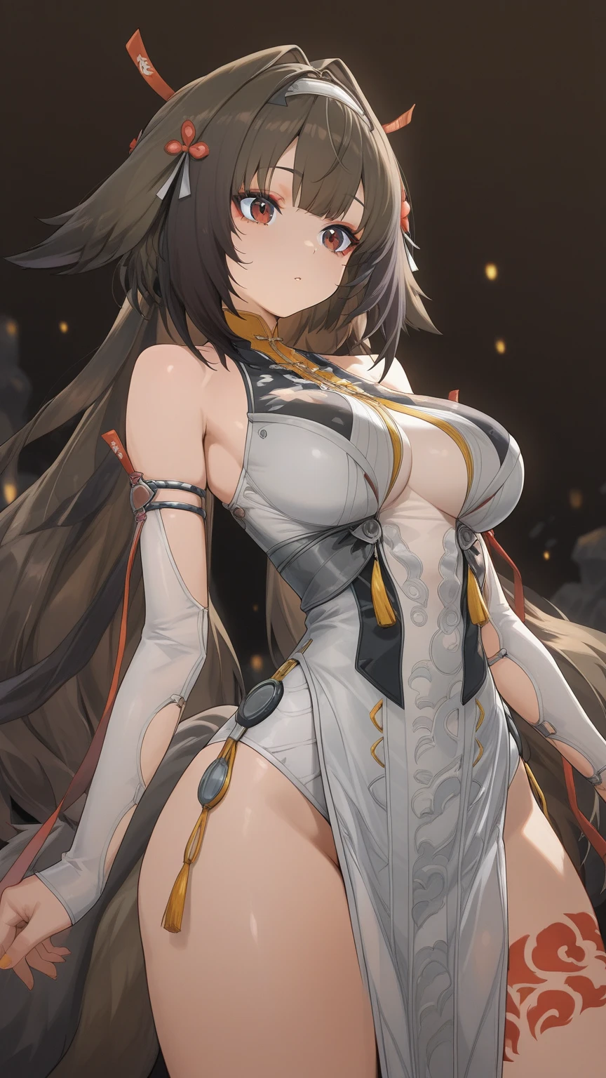 Complex 3D rendering of ultra-detailed beautiful porcelain contoured female face, , Integrated Circuit Parts, 150 mm, Beautiful studio soft lighting, rim Light, Vivid details, Luxury Cyberpunk, Lace, hyperactual, anatomy,((Full and soft breasts,)))(((Large ))) (((Cleavage)))utawarerumonodeplete, deplete, Long hair, (Brown eyes:1.5), Blue Hair, Capillary, (#5: Parted Bangs:1.5), Dog ears, Animal ears,
rest cleavage, Cleavage切口, Long sleeve, Wide sleeves, armor, shoulder armor,
rest outdoors,
rest looking at viewer, (Cowboy shooting:1.5),
rest (masterpiece:1.2), best quality, high resolution, Unity 8K wallpaper, (illustration:0.8), (Beautiful and delicate eyes:1.6), Extremely detailed face, Perfect lighting, Extremely detailed CG, (Perfect hands, Perfect anatomical structure),