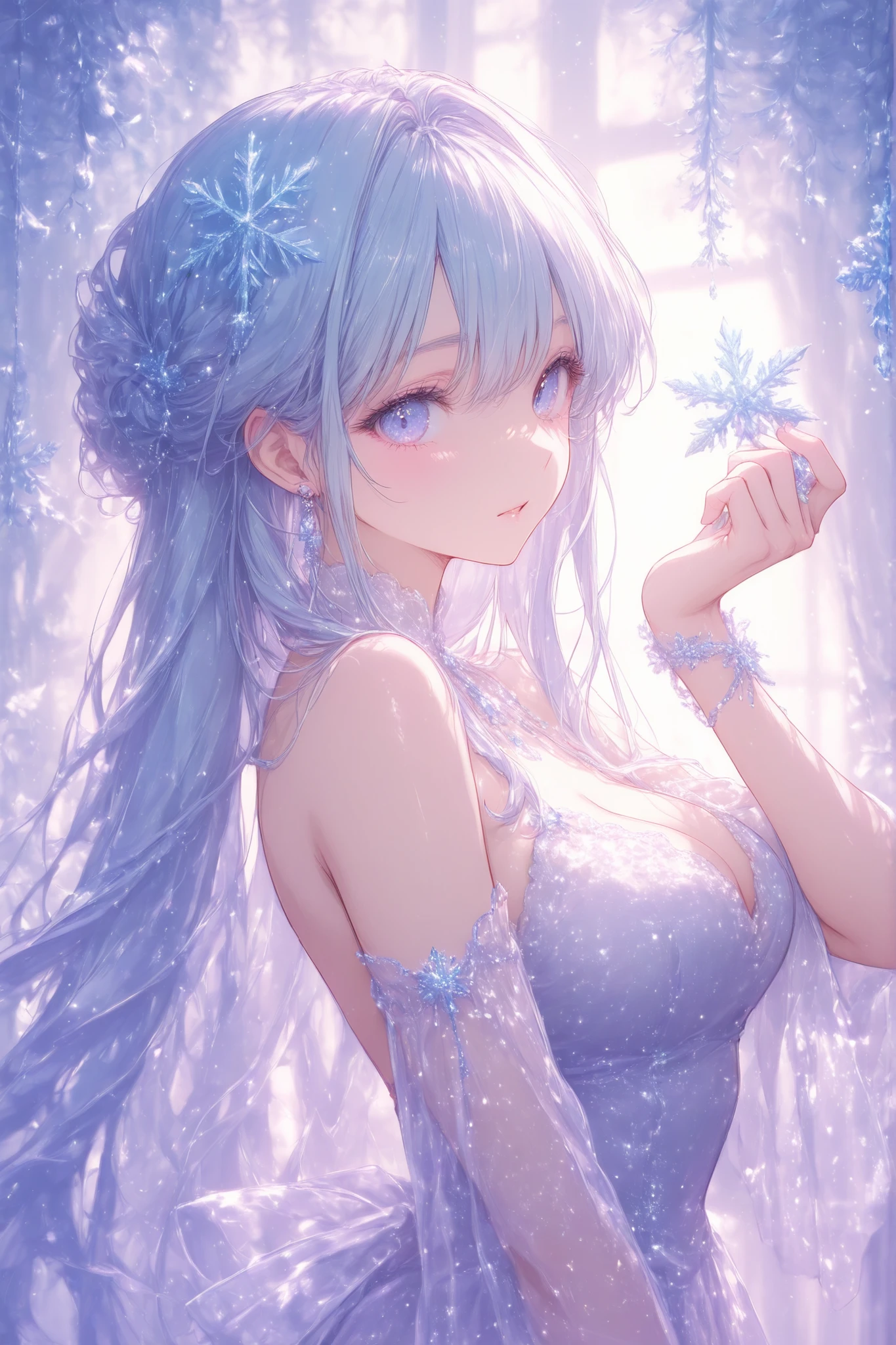 Long Lashes、very long hair、30 years old、High Resolution、high image quality、very detailed、married woman、stupid hair、Snowflake Rummy