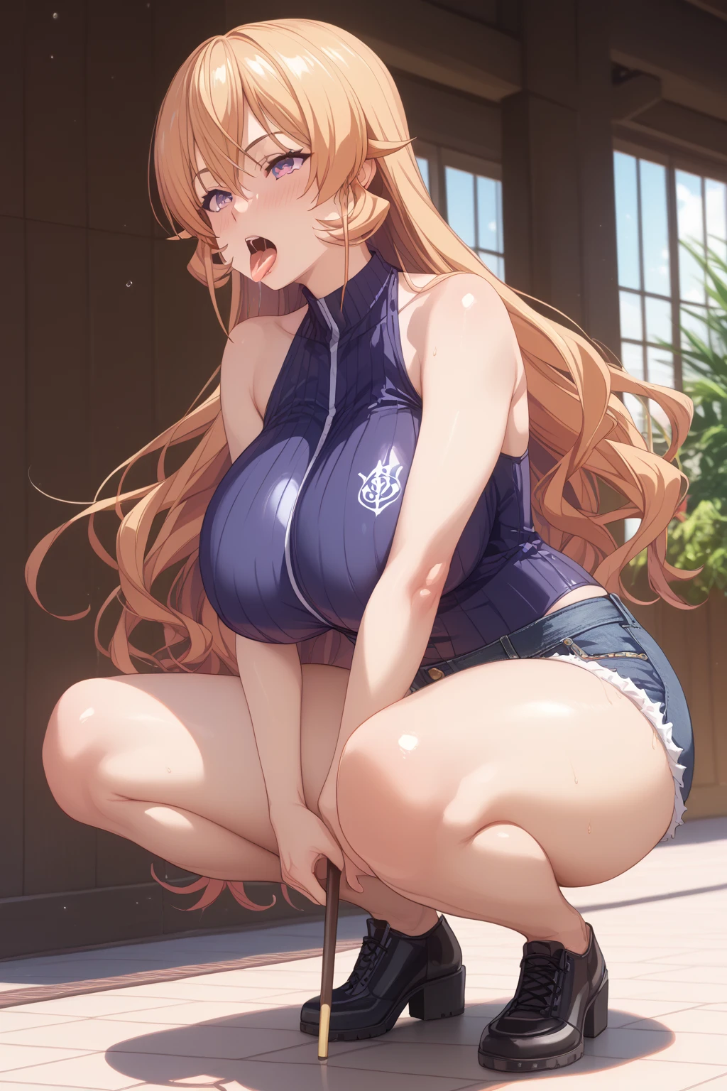 best quality, ultra-detailed masterpiece, anime art style, cute character, nino nakano, large breasts, blush, smile, one-piece swimsuit, pantyhose,  focus, 