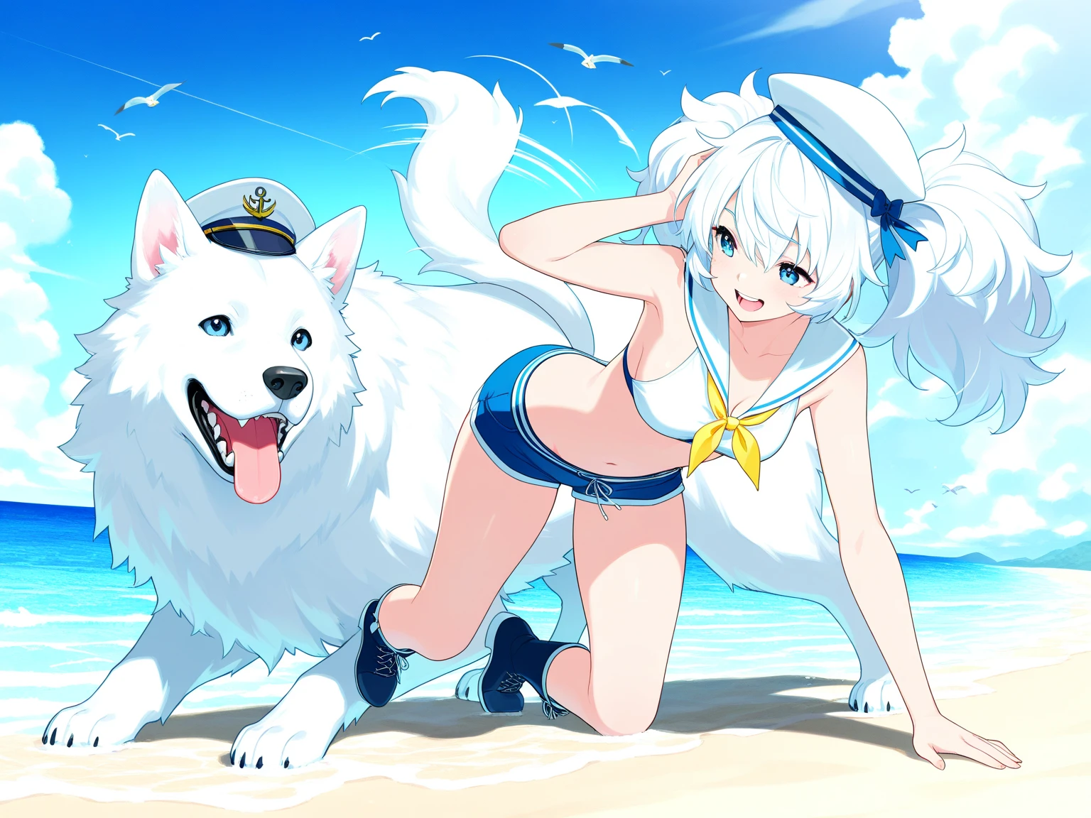 Swing, Samoyed, happy