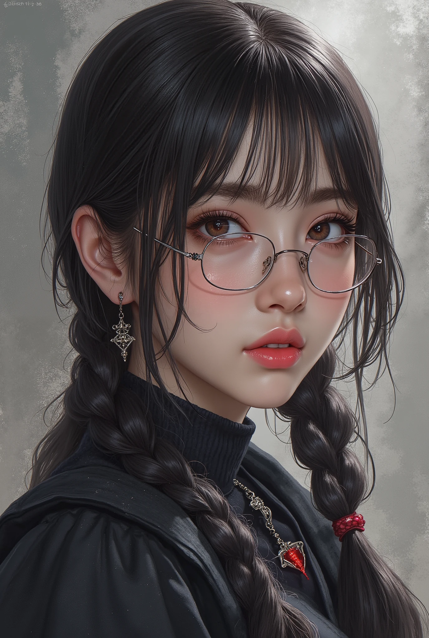 (  Highest Quality, best illustrations,high image quality:1.2), (Horror Fantasy:1.5), (ink and watercolor:1.5),(Ominous Scenery   :1.5),(A lot of dust rises:1.5),(  Dirt Track   :1.5),(wonderful:1.5),(masterpiece:1.5),  (Powerful figures:1.1、Big Breasts:1.3) 、 ((((glasses、Closeup Shot, cute、 Red Eyes、 Evil Ruby's Cursed Necklace )))),(((glasses、Big Breasts、  braids)))、  cute face,  raise eyebrows , ,(Fatal Beauty,  charming beauty ) ,(Mysterious Charm:1.1),(Big Breasts、attractive silhouette),   high image qualityテクスチャ 、High Quality Shadows、   beautiful and delicate face   、 beautiful, delicate, eyes are sticky liquid dripping  、 ray tracing 、 20th Generation、 cute K-POP girl、( The Face of Korea )、Thin face、( Ulzan-6500-v1.1:0.6)、   Face of Pure Loss   _v1 , ( beautiful and delicate face ,  beautiful and delicate eyes,  perfectly balanced face ,  high image quality skin ,  detailed skin,  lens flares {x} perfect ratio 4 fingers to 1 thumb :1.25)、 DSLRs、   地獄から来たbeautiful悪魔女  ,    ATTRACTIVE GIRL  , Real Girls, Gurwitz,  Gurwitz-style Artwork , Girl Roleplay, Realistic 3d style, cgstation Popular Topics,,  8k portrait rendering BYMR. nomi ,（truth,truth:1.4,glassesの少女  :1.2)、cheek、 glossy lips, 1. オーバーサイズ comment:  comment、 come up with an oversized design that covers shoulder to knee.。 navy blue or black are standard colors .、[ Soft khaki or beige , wait.、 Pick the right color for the season 。 2.    choose the color that suits your skin    : To protect yourself from the cold、    choose the color that suits your skin   、 ニットの質感と色を commentに合わせてください .。 3. ワイドレッグ   pants:    pants,  choose a wide leg design 、combines mobility and style。Dark tone denim or black   pants look great.。 4. knee-high boots: オーバーサイズ commentに含まれるもの、boots are black or dark brown Match the texture and color of the fashionable.、  Gives a stylish impression  。 5. accessories:   The  。  Disney  、   long necklace  、6. handbag: handbag、let's match the color of your outfit.