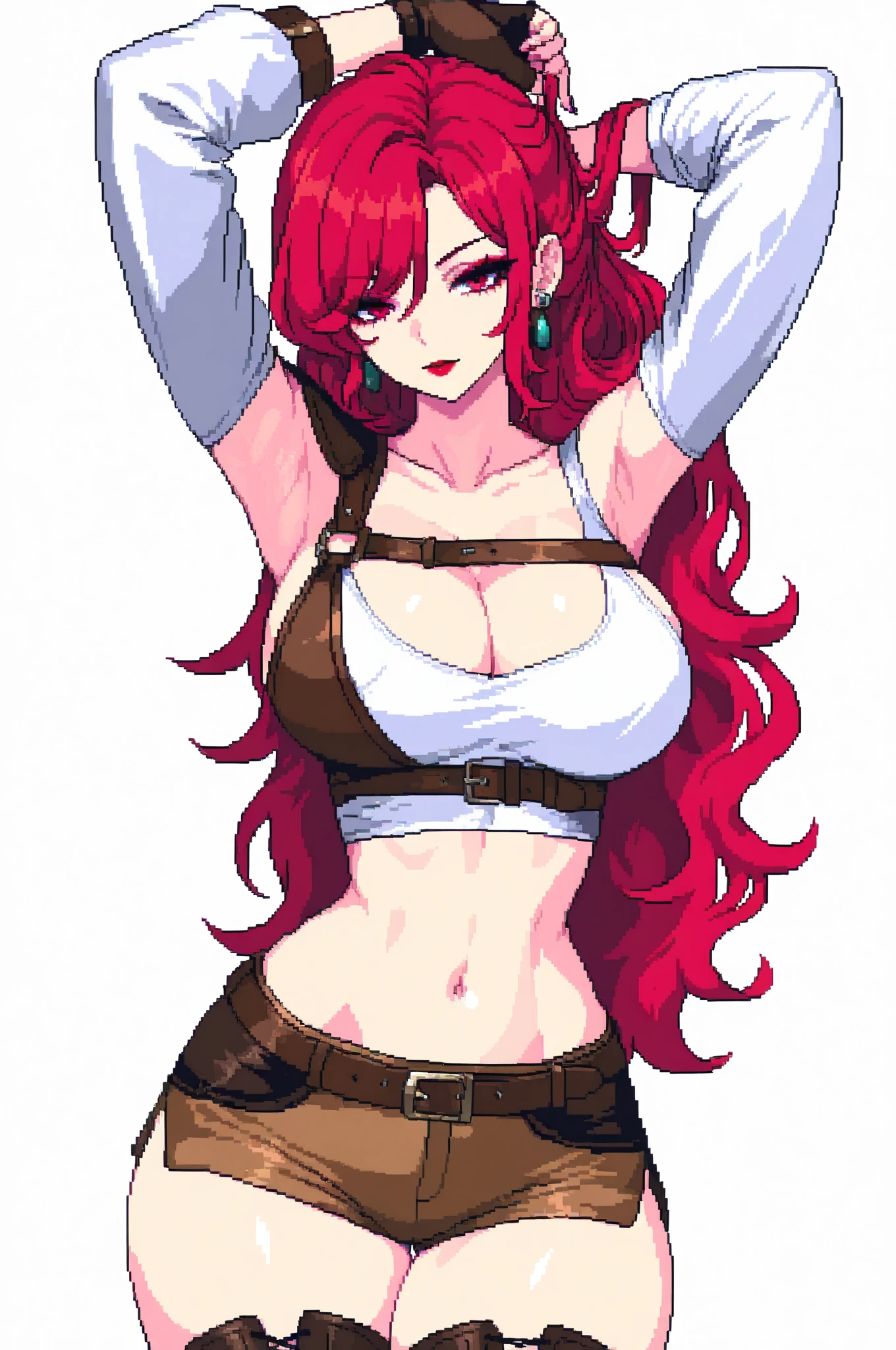 red hair, warrior,  (masterpiece, top quality, best quality),pixel,pixel art, 1girl, (best quality:1.3),(masterpiece:1.1),(illustration:1.2),(ultra-detailed:1.2),big breast,massive ,